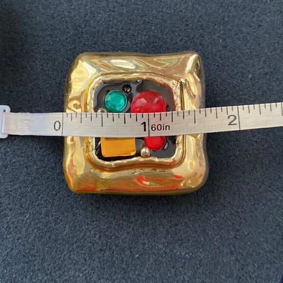 Oversized Vintage Gold Tone Square Sparkling Colourful Clip On Earrings - Picture 6 of 7
